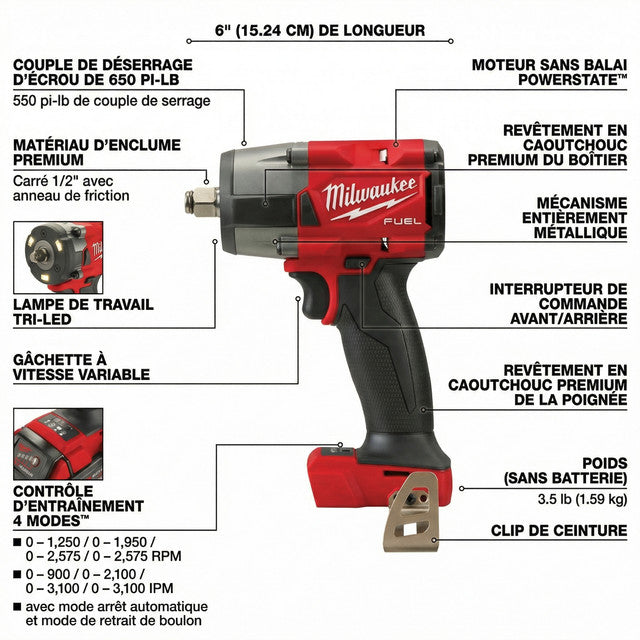 Milwaukee® Power Combo 7 Outils Sans Fil + 2 Batteries 5.0Ah + Chargeur + 2 Sacs