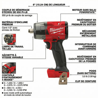 Milwaukee® Power Combo 7 Outils Sans Fil + 2 Batteries 5.0Ah + Chargeur + 2 Sacs