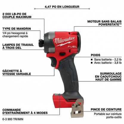 Milwaukee® Power Combo 7 Outils Sans Fil + 2 Batteries 5.0Ah + Chargeur + 2 Sacs