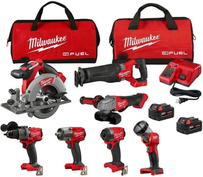 Milwaukee® Power Combo 7 Outils Sans Fil + 2 Batteries 5.0Ah + Chargeur + 2 Sacs