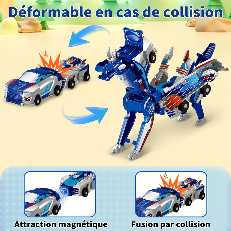 TurboRex® - 2 Voitures Magnétiques qui se Transforment en Dinosaure